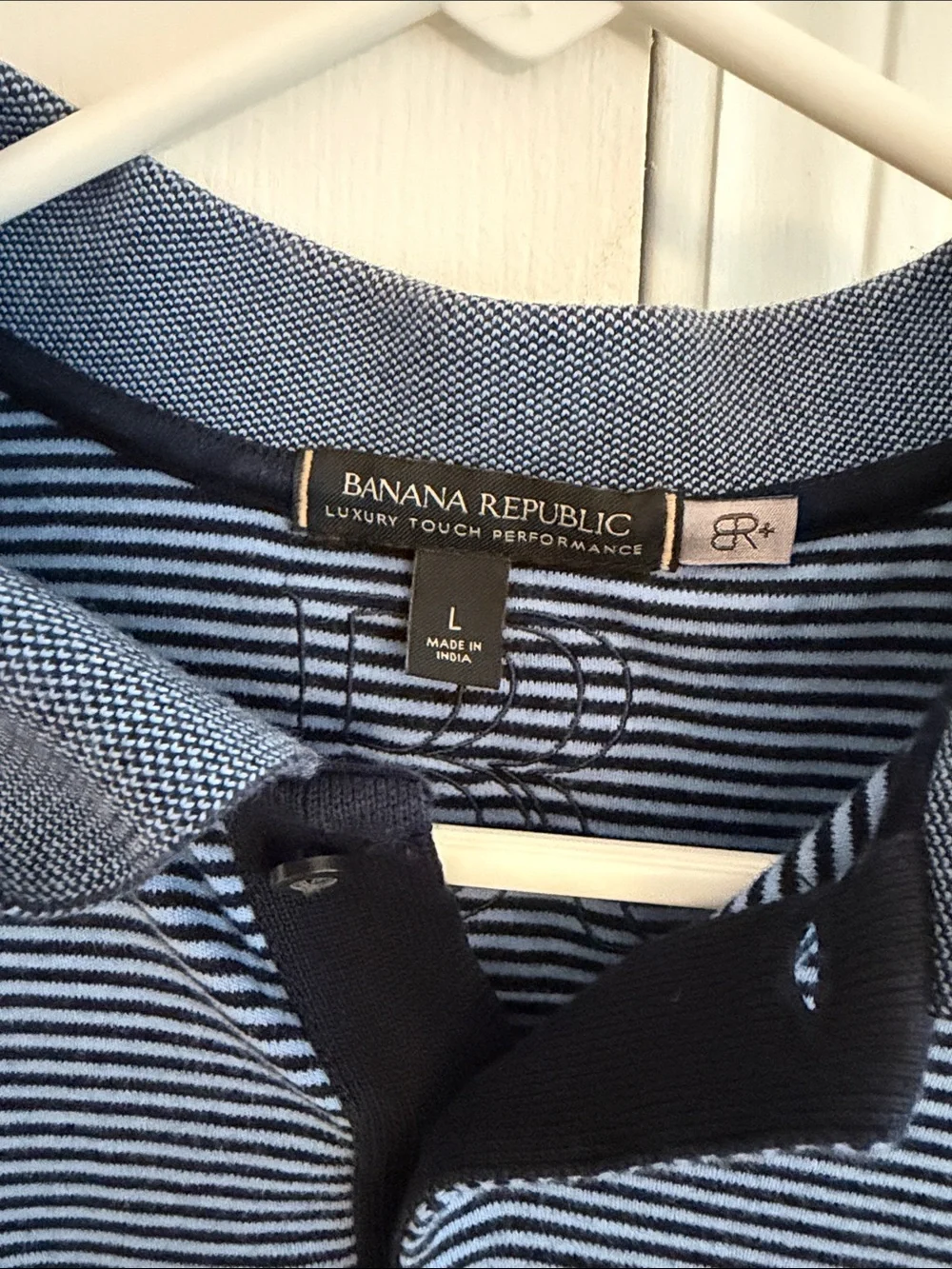 Banana Republic Blue and Navy Striped Polo